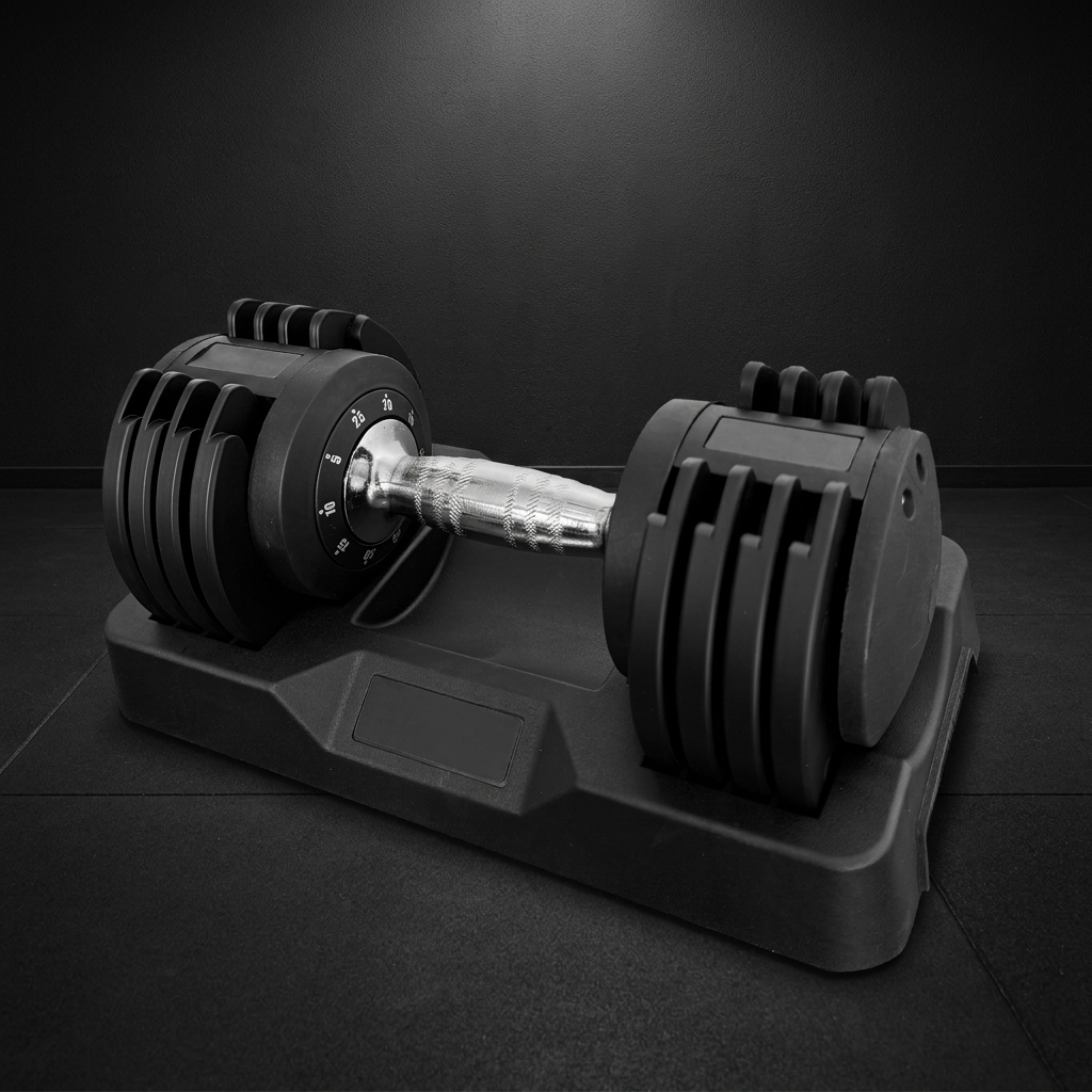 AXV Shift adjustable dumbbell in a dark home gym