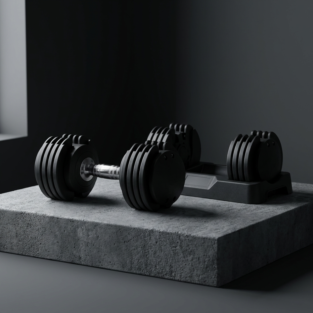 AXV Shift adjustable dumbbell lifted from its storage tray